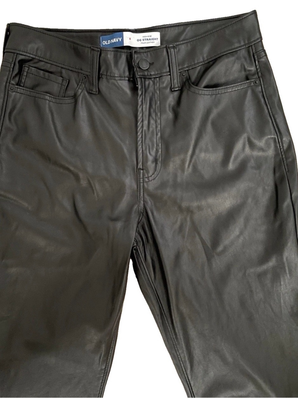 OLD NAVY High-Rise OG Straight Black FAUX LEATHER JEANS Size 8 - Picture 3 of 5